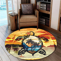 Hawaiian Turtle Plumeria Coconut Tree Polynesian Round Carpet Gold - AH - Polynesian Pride