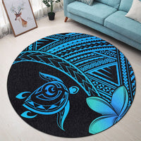 Hawaiian Turtle Plumeria Kakau Polynesian Quilt Round Carpet Blue AH - Polynesian Pride