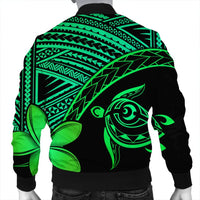 Hawaiian Turtle Plumeria Kakau Polynesian Quilt Bomber Jacket Neo Green AH - Polynesian Pride