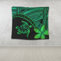 Hawaiian Turtle Plumeria Kakau Polynesian Quilt Tapestry Neo Green AH - Polynesian Pride