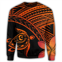 Hawaiian Turtle Plumeria Kakau Polynesian Quilt Sweatshirt Neo Orange AH - Polynesian Pride