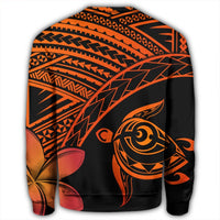 Hawaiian Turtle Plumeria Kakau Polynesian Quilt Sweatshirt Neo Orange AH - Polynesian Pride
