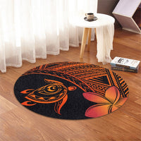 Hawaiian Turtle Plumeria Kakau Polynesian Quilt Round Carpet Neo Orange AH - Polynesian Pride