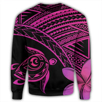 Hawaiian Turtle Plumeria Kakau Polynesian Quilt Sweatshirt Neo Pink AH - Polynesian Pride