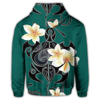 Hawaiian Turtle Plumeria Polynesian Zip Hoodie Mint - Polynesian Pride