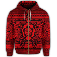 Hawaiian Turtle Polyensian Tribal Zip Hoodie Red - Polynesian Pride