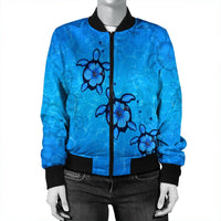 Hawaiian Turtle Swim In The OCean With Hibiscus Polynesian Bomber Jacket - AH - Polynesian Pride