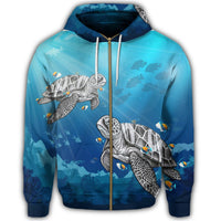 Hawaiian Turtle Swim With Fish In The Ocean Polynesian Zip Hoodie - Polynesian Pride