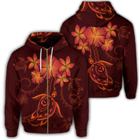 Hawaiian Turtles Hibiscus Plumeria Polynesian Zip Hoodie Red Unisex Art - Polynesian Pride