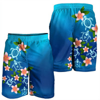 Hawaiian Tuttle And Plumeria Flower In The Sea Polynesian Men's Shorts - AH - Polynesian Pride