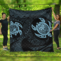 Hawaiian Two Turtle Polynesian Premium Quilts Pastel Blue AH Black - Polynesian Pride