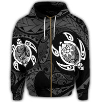 Hawaiian Two Turtle Polynesian Zip Hoodie White - Polynesian Pride