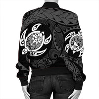 Hawaiian Two Turtle Polynesian Bomber Jacket White AH - Polynesian Pride