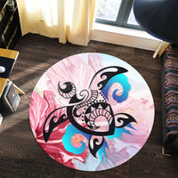 Hawaiian Wave Hibiscus Watercolor Turtle Polynesian Round Carpet - AH - Polynesian Pride