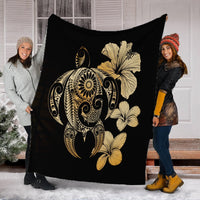 Hibiscus Plumeria Mix Polynesian Turtle Premium Blankets - AH - Polynesian Pride