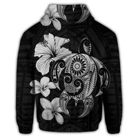 Hibiscus Plumeria Mix Polynesian Turtle Zip Hoodie Gray - Polynesian Pride