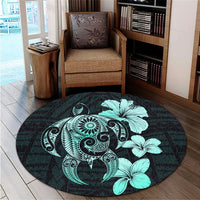 Hibiscus Plumeria Mix Polynesian Turtle Round Carpet Turquoise - AH - Polynesian Pride