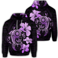 Hibiscus Plumeria Mix Polynesian Turtle Hoodie Violet Unisex Art - Polynesian Pride