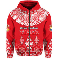 Tonga Kupesi Ngatu Merry Christmas Hoodie LT9 Zip Hoodie Red - Polynesian Pride