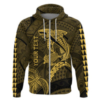 Custom Hawaii Hoodie Shark and Turtle Mix Kakau Gold LT9 Zip Hoodie Gold - Polynesian Pride