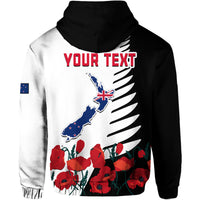 Custom New Zealand ANZAC Day Hoodie Military Silver Ferns and Red Poppy LT9 - Polynesian Pride