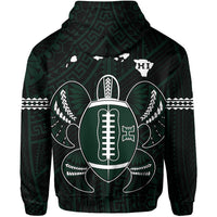 Polynesian Kakau Warrior Turtle American Football Map of Hawaii Custom Zip Hoodie Black - Polynesian Pride