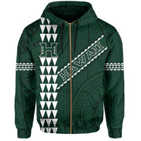 Polynesian Kakau Warrior Turtle American Football Map of Hawaii Zip Hoodie Green - Polynesian Pride