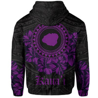 Kauai Map Hibiscus Polynesian Hoodie Zip Lithe Style - Polynesian Pride