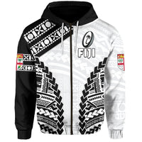 Fiji Rugby Zip Hoodie Fresh Unisex White - Polynesian Pride
