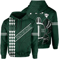 Polynesian Kakau Warrior Turtle American Football Map of Hawaii Hoodie Green Unisex Green - Polynesian Pride