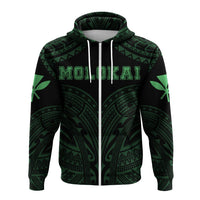 Hawaiian Kanaka Map Polynesian Molokai Hoodie Zip Green Brad Style - Polynesian Pride