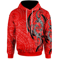 Hoodie Polynesian Lizard Tattoo Red Color Unisex Red - Polynesian Pride