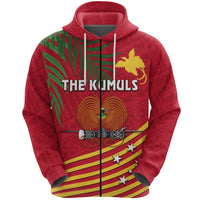 Papua New Guinea Rugby Zip Hoodie Coconut Leaves The Kumuls Unisex Red - Polynesian Pride