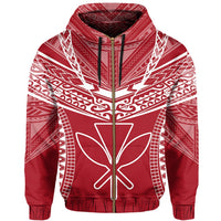 Hawaiian Kanaka Map Football Jersey Hoodie Zip Red and White Roger Style - Polynesian Pride
