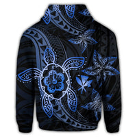 Kanaka Map Hibiscus Plumeria Turtle Art Blue Polynesian Hoodie - Polynesian Pride