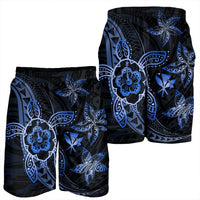 Kanaka Map Hibiscus Plumeria Turtle Art Blue Polynesian Men's Shorts - AH - Polynesian Pride