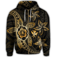 Kanaka Map Hibiscus Plumeria Turtle Art Gold Polynesian Zip Hoodie - Polynesian Pride