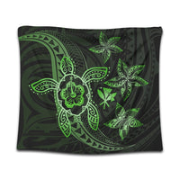 Kanaka Map Hibiscus Plumeria Turtle Art Green Polynesian Tapestry - AH Wall Tapestry Black - Polynesian Pride