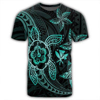 Kanaka Map Hibiscus Plumeria Turtle Art Turquoise Polynesian T Shirt AH - Polynesian Pride