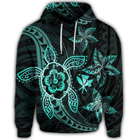Kanaka Map Hibiscus Plumeria Turtle Art Turquoise Polynesian Hoodie - Polynesian Pride