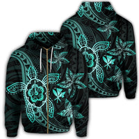 Kanaka Map Hibiscus Plumeria Turtle Art Turquoise Polynesian Zip Hoodie Unisex Art - Polynesian Pride