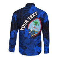 (Custom Personalised) Guam Polynesian Hawaii Long Sleeve Button Shirt Tropical Flowers - Blue LT8 - Polynesian Pride