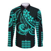 Kakau Hawaiian Polynesian Couples Matching Outfits Long Sleeve Dress And Long Sleeve Button Shirt Turquoise Green LT6 - Polynesian Pride