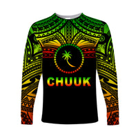 (Custom Personalised) Chuuk Flag Long Sleeve Shirt Micronesia Style Reggae LT13 - Polynesian Pride