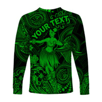 (Custom Personalised) Hawaii Hula Girl Polynesian Long Sleeve Shirt Unique Style - Green LT8 - Polynesian Pride