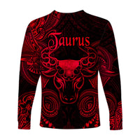 Taurus Zodiac Polynesian Long Sleeve Shirt Unique Style - Red LT8 - Polynesian Pride