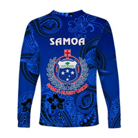 Samoa Manu Long Sleeve Shirt Rugby Unique Style - Full Blue LT8 - Polynesian Pride