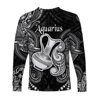 Aquarius Zodiac Polynesian Long Sleeve Shirt Unique Style - Black LT8 - Polynesian Pride