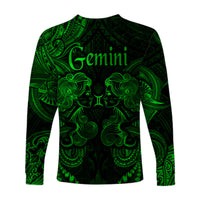 Gemini Zodiac Polynesian Long Sleeve Shirt Unique Style - Green LT8 - Polynesian Pride