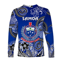 Samoa Manu Long Sleeve Shirt Rugby Unique Style - Blue White LT8 - Polynesian Pride